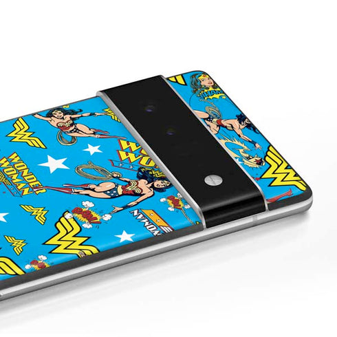 DC Comics Wonder Woman Action pose pattern Google Pixel 6 Pro Skin
